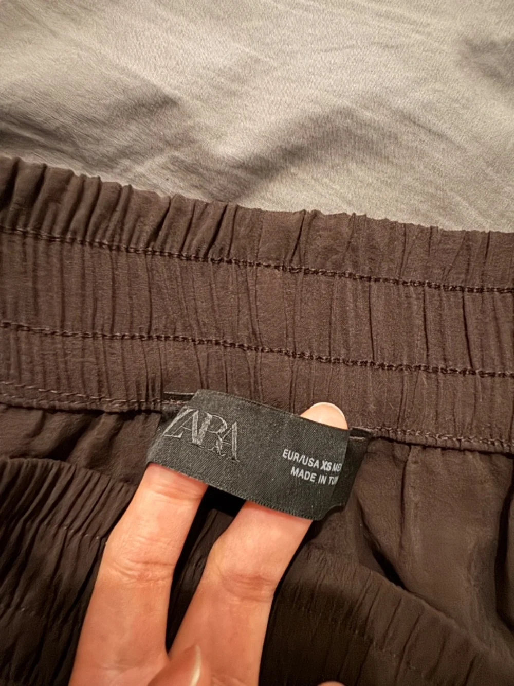 Zara Dark Brown Flowy Wide Leg Linen Pants Pull On Smocked Waist Size XS